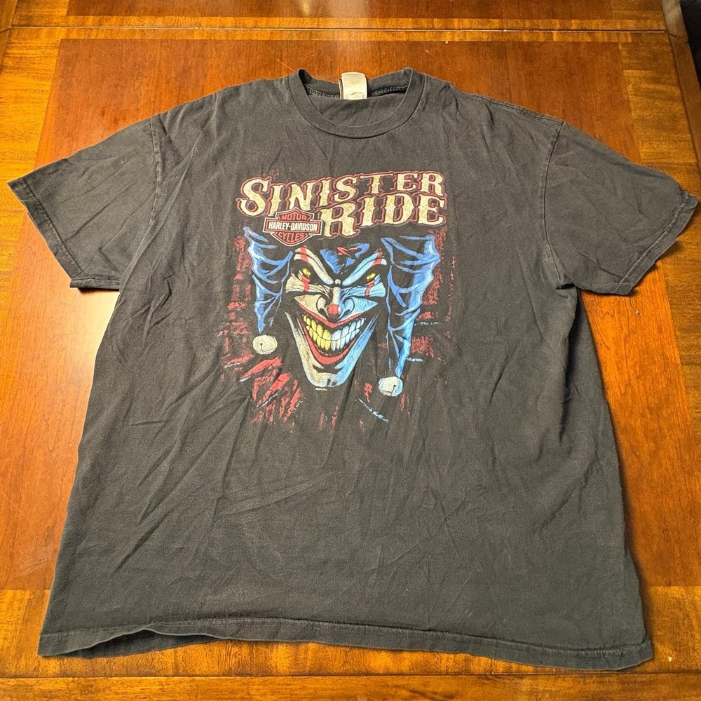 Harley-Davidson Sinister Ride Jester Dubuque Iowa Black Graphic T-Shirt XL 25x29